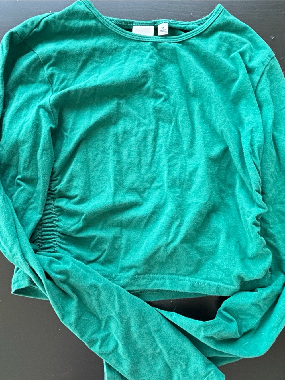TNA Teal Ruched Sleeve Crop Top